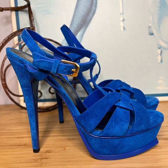 Authentic blue suede YSL Tribute stiletto - Picture 1 of 9